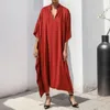 Casual Dresses Elegant Solid Color Beach Kaftan With Deep V Neck For Women Sexy Cover Up Vacation Dress Womens Contrast