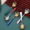 Spoons Stainless Steel Round Spoon Cute Dessert Coffee Children's Soup Tableware Household