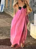Модная лоскутная швори контрастная подвеска макси -платье женщины 2024 летние рукавочные платья без спинки Lady Slip Beach Press 240328