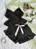Roupa em casa Solid Setin Sleepwear V Neck Cami Top Bow Ruffle Belts Women Women Pijamas Simples respiráveis Conjuntos