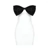 Casual Dresses 2024 Lovely Black Bow Hollow Out Strapless White Mini Dress Sweet Woman Birthday Party Vestido Evening Outfit