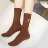 Socks & Hosiery Korean Version High Length Tube Double Needle Ins Fashionable Silicone Hot Label Letter Female Cashmere Pile