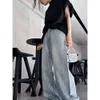 Temel Sıradan Elbiseler İlkbahar/Yaz Paris Marka Tam Baskı Elmas Tasarım Saf Pamuk Gevşek Çok yönlü geniş bacak kot pantolon