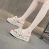 Terlik fujin 6cm örgü sentetik bayanlar yaz peep toe yüksek marka sandal bling ayakkabıları platformu kama nefes alabilen kadın moda