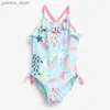 Endelar Småbarnsflicka Baddräkter Baby One Piece Flower Printed Swimming Cloths Kids Sunflower Beach Bath Bikini Nyfödda Backless Badkläder Y240412