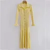 2024 Spring New Women's Dress with Stylish Slim Fit and Slend Flip Collar Single Breasted Long Sleid Sticked Cardigan Dress