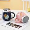 Tazas Copa de cerámica con tapa aislamiento espejo de cuchara linda taza de dibujos animados creative pareja impresión de regalos