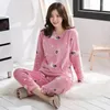 Home Clothing 2024 Winter Thick Warm Flannel Pajamas Sets For Women Long Sleeve Coral Velvet Pyjama Girls Cute Animal Print Sleepwear