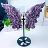 Natural Dream Amethyst Butterfly Wings Crystal Hand snidad polerad staty Healing Energy Gemstone Crafts With Stand