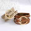 Charm Bracelets ALLYES Boho Chic Multi Spliced Wrap Genuine Leather Bracelet With Chain Double Circle Wristband Jewelry Gift