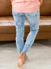 Jeans pour femmes Cmaz Ripped Womens 2024 Summer Fashion Retro Skinny Denim Pantalon Pantalon High Street Slim-Longle Long Long Lc782249