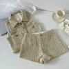 Hoogwaardige Franse mode Luxe Tweed 2 -delige broeksets voor dames Vest Tops Shorts Sets Koreaanse dame tweedelige broekpakken 240329