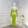 Casual Dresses 2024 Summer Top Qaulity Yellow Green Mante Bodycone Slash Neck Sleeveless Sequined Midi Sexig klänning