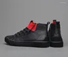 Sapatos casuais homens pães de couro pu da moda masculino tênis de top high top lances up up masculino preto masculino