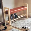 Wood Shoe Changing Stool Porch Sofa Footrest with Nordic Leather Household Bedroom Bed End Rack for Elegant and Functional