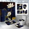 Shower Curtains Tulip Lotus Flower Curtain Set Watercolor Floral Plant Bird Bathroom Non-Slip Bath Mat Pedestal Rug Toilet Cover