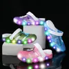 키즈 슬라이드 LED 조명 슬리퍼 비치 샌들 버클 야외 운동화 신발 크기 20-35 G6GJ#