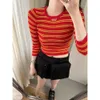 Traines de tricots pour femmes Spring / été Small Lettre Contrast Stripe Design Slim Fit Top-Tristle