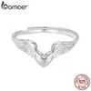 Bamoer 925 Sterling Silver Feather Angel Wings調整可能な女性のための可dainな親指のリング共感メモリージュエリーギフト