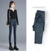Jeans femininos altos cintura alta para mulheres calças elásticas de outono calça jeans de roupas de luz cinza azul