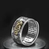 Ny Silver Color Men's Pixiu Ring Vintage Six Character True Tale Single Ring Heart Sutra Live Ring Male Tide Jewelry