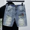 2024 Summer New Fashionable Brand Thin and Perforated Denim Shorts, Men's Embroidered Slim Fit, Straight Tube, Handsome Casual Capris shorts for men