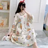 Dames slaapkleding nachtjurk vrouwen katoen rayon lente zomer nachtkleding huiskleding losse gedrukte dames nachthoofdsvestido mujer