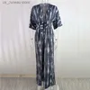 Grundläggande casual klänningar sexiga dp v hals snörning nippad midja trycka löst breda ben byxor casual rompers kvinnor dolman slve jumpsuit hög strtwear t240412