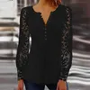 Women's Blouses Shirts 2024 Elegant Causal Blouses Sexy Fashion Soild V-neck Long Sleeve Women Shirts Lace Hollow Out Patchwork Design Office Lady Tops 240411