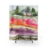 Shower Curtains Abstract Boho Green Farmhouse Ranch Fir Sprucetrees Orange Purple Landscape Watercolor