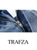 Trafza Summer Women Fashion Denim 2 Pig Piece Suit Slit Slit Splicing Dress Basic Commute Female knie lengte brede been broek 240412