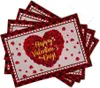 Tischmatten Valentinstag Tischematen Set von 4 Rose Love Heart Leinen waschbarer Esshitze-resistenter Ort für Home 12x18 Zoll
