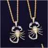 Pendant Necklaces Animal Scorpion Hip Hop Necklace Gold Color Bling Cubic Zircon Mens Women Jewelry 230621 Drop Delivery Dhunp