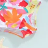 Één-stuks 0-3T Toddler Girls Swimwear Beach Swimwear Lange Mouw Crewneck Floral Print Bathing Suite Y240412