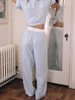 Hemkläder kvinnor s 2 bit pyjama set kort ärm lapel -knapp upp randiga skjorta toppar byxor sömnkläder uppsättningar