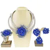 女性用のジュエリーセット24Kゴールドメッキオリジナルの豪華な結婚式の青いバラの花ネックレスイヤリングパーティードバイ240402