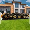 Stor storlek svart guld grattis på födelsedagen banner tecken 30 40 50 60 70 80 år födelsedag bakgrund banner för utomhusfest 210x50 cm