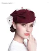 Berets Femmes Elegant Bowknot Veil Fascinator Hat Cocktail Béret Cap Lady Wedding Party Hair Accessoires Loon Fedora