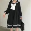 Casual Dresses HOUZHOU Black Lolita Dress Women Bow Patchwork Loose Japanese Preppy Style Sailor Collar Kawaii Long Sleeve Jk Girl Outfit