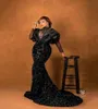 2021 Sexy Plus Plus Arabic Aso Ebi Black Seecins Sparkly Romaid Prom Promes Beadered Sheer Seceen Secien