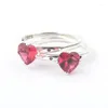 Pierścienie klastra 925 srebrna patelnia Pierścień Srebrny Pierścień Czerwony kryształ w kształcie serca You dla kobiet prezent