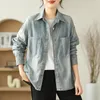 Blouses pour femmes Femmes à manches longues Casual Denim Shirt Arrivée 2024 Spring Korean Style Double Pockets Loose Femme Tops Shirts B3233