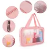 Kosmetiska väskor 4pieces rosa toalettartiklar för resande kvinnor Rensa resor toalettartiklar Portable Waterproof Makeup Väska