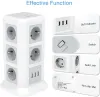 Запчасти Tessan Tower Power Strip Vertical Eu KR Plugure MultiTap Outlets с USB -портами Удлинительное кабель 2M Зарядное устройство для дома для дома