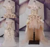 Robes de mariée gothiques élevés bas 2020 asymétrique hors de l'épaule Champagne en tulle applique strass de cristal avec manches 4117031