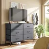 Wlive large commode avec 6 tiroirs, stand de télévision pour 50 "TV, centre de divertissement avec cadre en métal, haut en bois, stockage en tissu