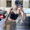 Czołgi damskie Summer Black Grommet koronki up camis crop tops kobiety seksowna bez ramiączka bez rękawów bez pleców Slim Fit Casual Streetwear Vest HMS52