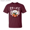 Heren Hoodies Sweatshirts Fortune Lamian Noodles 100% katoenen heren korte mouwen T-shirt gewone zomer/herfst t-shirt schattige kat gezicht T-shirt C240412