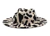 European US Style Cow Print Jazz Jazz Felt Hat Faux Wool Fedora Chapeaux Femmes Men Wide Brim Panama Party Formal Hat9420889