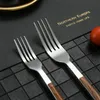 5 Pcs/Set Wood Grain Stainless Steel Dinnerware Set Tableware Knife Fork Spoon Teaspoon Cutlery Set Tableware Flatware HY0469